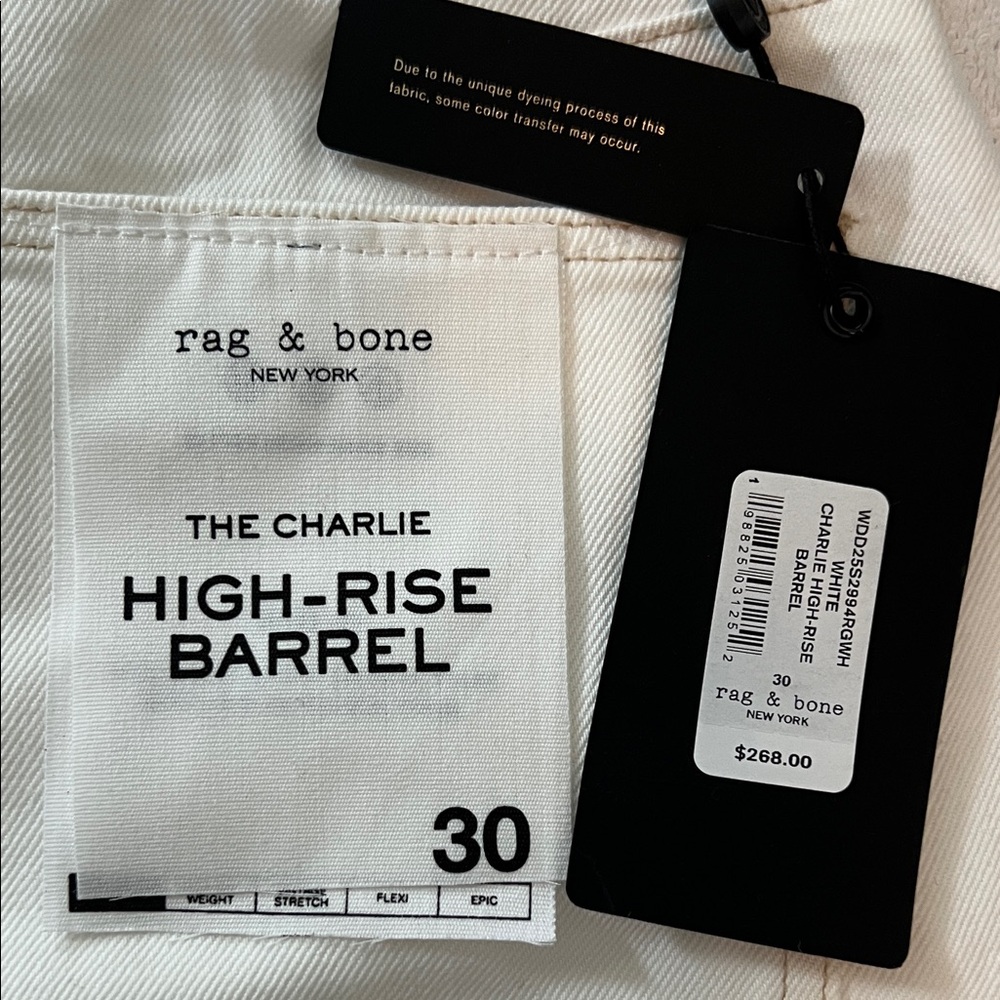 rag & bone The Charlie Women’s High-Rise Barrel Jeans, Off-White, 30 - Picture 2 of 15